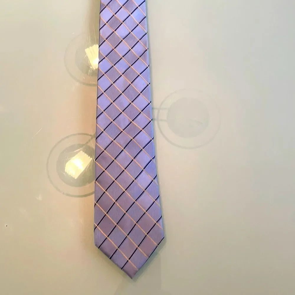 Tommy Hilfiger tie light blue navy gold check 100% silk 3.25 inches wide